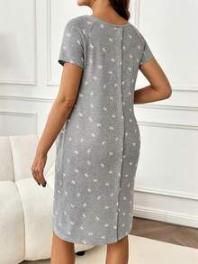 SHEIN Maternity Bow Print Short Sleeve Dress Nursing Dresses Maternity Dress Summer Maternity Two Piece Sets Labor And Delivery Gown Maternity Clothes Two Piece Suits - Pink - View 2