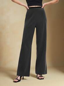 BizChic 2025 Herbst/Winter Neue graue gestreifte Hose mit Taillenkontrastbesatz und weitem Bein, Anzughose, Vintage Chic Urban Pendler Alltags Lässig Romantisch 90er Weihnachten Neujahr, Elegante Party Formell Strand Abschluss Mode, Vielseitig Romantisch, Geeignet für Hochzeitsgäste, Gastgeber, Date, Party, Konzert, Bühnenauftritt, Frühstück, Flughafen, Mehrzweck - Dunkelgrau - Übersicht 1