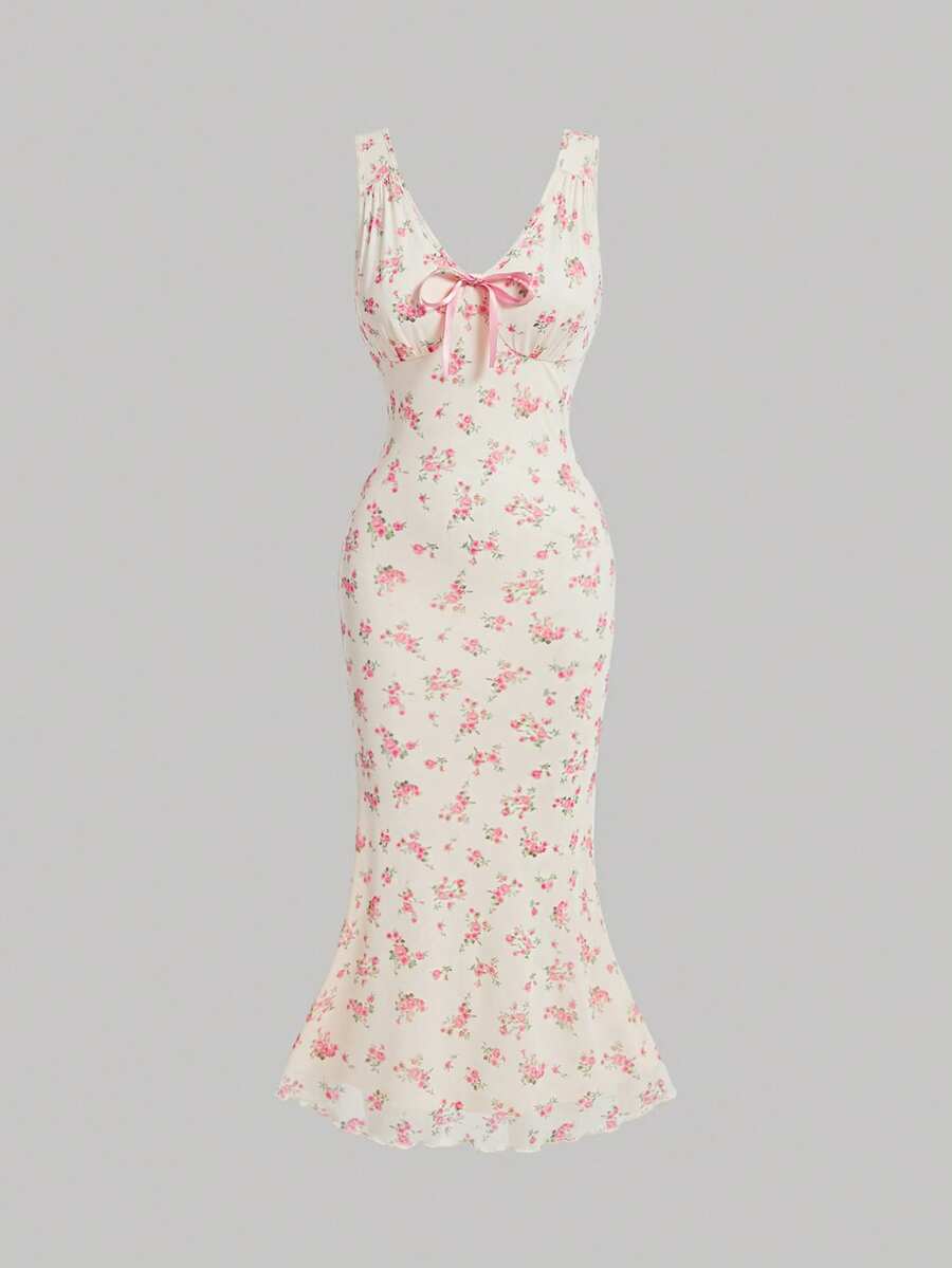 SHEIN MOD 女士無袖花朵人魚裙