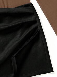 Franclia 女士休闲、办公、通勤百搭立领长袖T恤和百褶裙两件套，秋冬款 - 彩色 - 查看 3