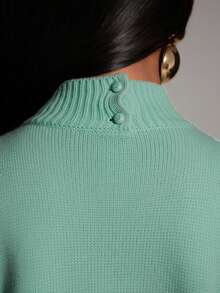 NYA SZN 无袖高领流苏修身罗纹针织连衣裙，弹力面料，适合特殊场合、度假、婚礼、外出、机场等，可爱复古风，秋冬季通勤皆宜，女士必备单品 - 淺藍色 - 查看 6