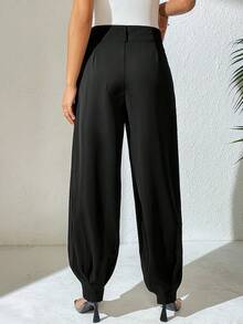 Xyvia 女士优雅高腰双纽扣装饰褶皱直腿西装裤，休闲，春/秋