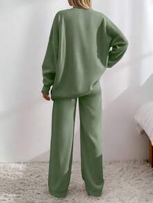 EURMUSE Drop Shoulder Cardigan & Tie Front Knit Pants - Mint Green - View 2
