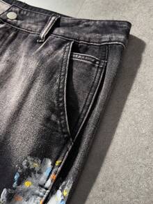 ROMWE MEN Men's Loose Fit Pocketed Wide Leg Casual Jeans - Black - View 6
