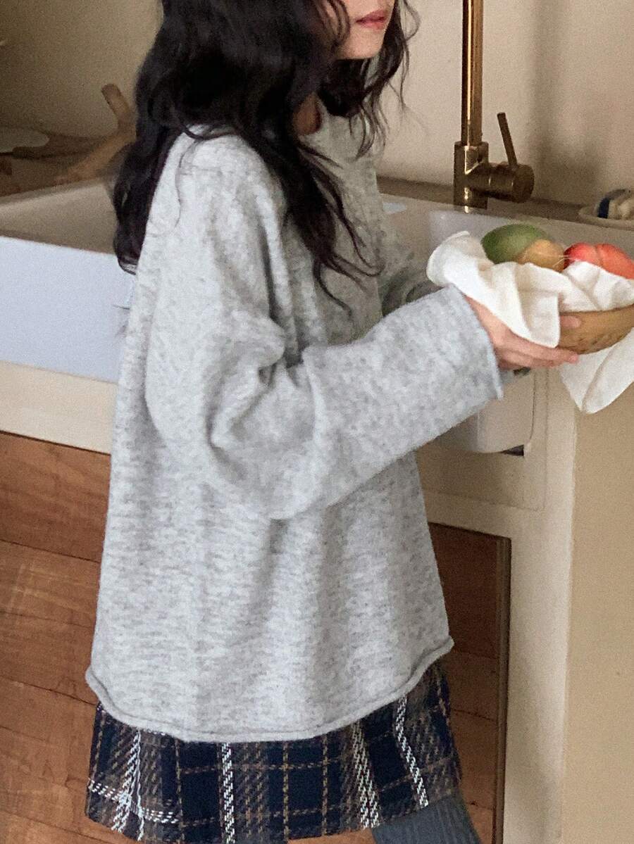 Dazy Kids Tween Girls Solid Color Crew Neck Sweater, Fall