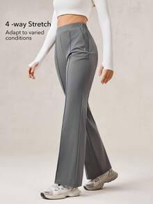 OutZeal 女士运动裤 休闲凉爽触感弹力阔腿带拉链口袋 - 灰色 - 查看 3