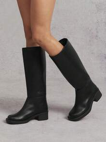 SHUZIA Women Everyday Casual Minimalist Lug-Sole Knee-High Boots For Christmas - Black - View 2