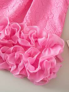 SHEIN Baby Girls' Elegant Sleeveless Bow Decor Ruffle Mesh Dress, Minimalist Fashion For Spring/Summer - Pink - View 6