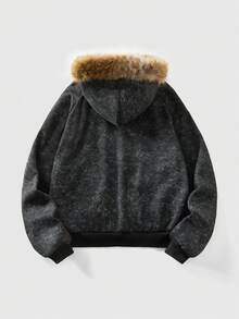 ROMWE MEN Street Life Men's Street Fashion Fleece Hooded National Flag Sweatshirt - Grey - View 2