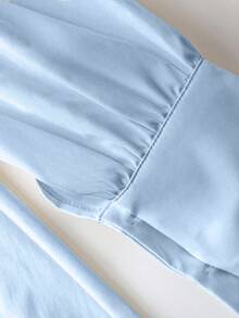 Franclia 女士优雅灯笼袖前开襟荷叶边下摆时尚连衣裙 - 藍色 - 查看 4