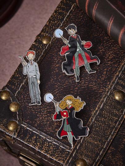 HARRY POTTER X SHEIN Fashionable Cute Cartoon Figure Graphic Themed Printed Brooch Set For Women, Luxury Niche Casual, Suitable For Various Parties, Concerts/Festivals