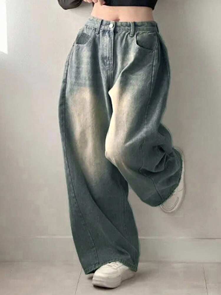 Women's Casual Washed Vintage Wide Leg Jeans Y2k