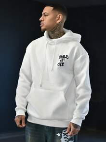 Devon Thys 男式字母印花长袖抽绳休闲连帽运动衫，返校季，秋冬 - 白色 - 查看 1