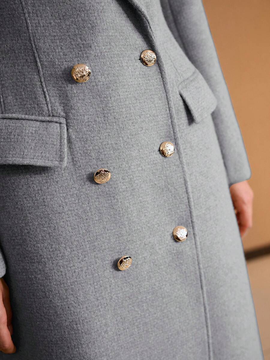 MOTF PREMIUM 女士双排扣尖领长款大衣，秋冬季 - 淺灰色 - 查看 2