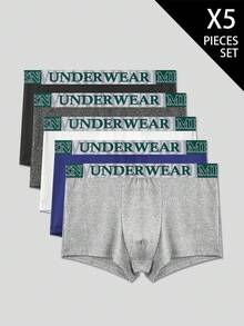 EasyFave 5pcs/Pack Men's Letter Waistband Casual Boxer Briefs - Multicolor - View 1