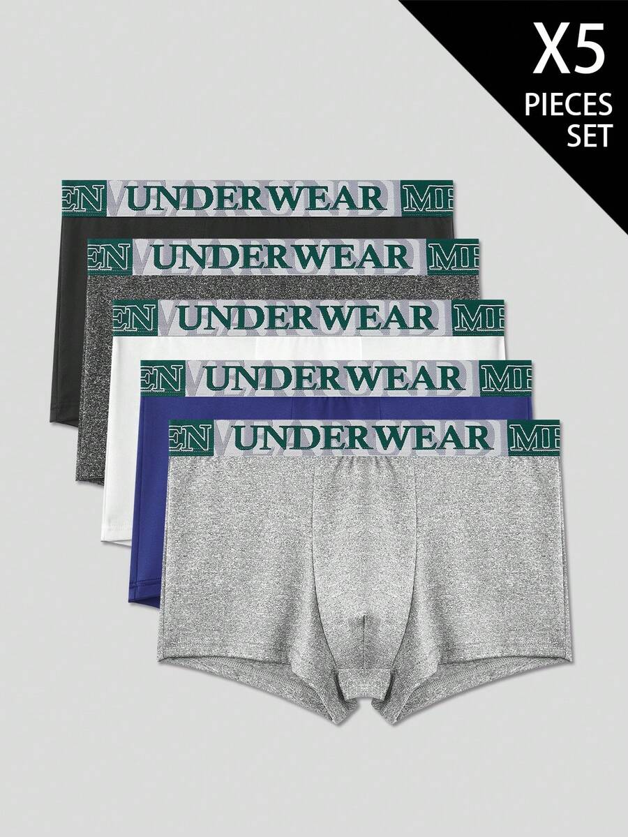 EasyFave 5pcs/Pack Men's Letter Waistband Casual Boxer Briefs - Multicolor - View 1