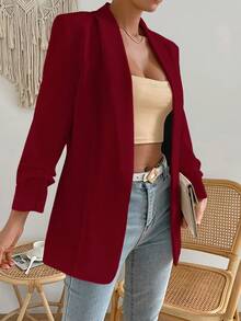Aveloria Modichic Solid Open Front Shawl Collar Blazer  - Red - View 1
