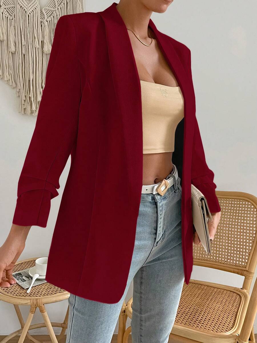 Aveloria Modichic Solid Open Front Shawl Collar Blazer  - Red - View 1