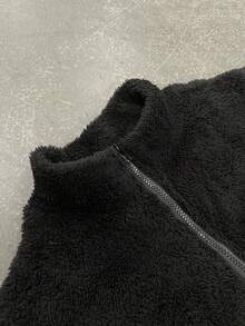 Manfinity EMRG 男士长袖外套，双面抓绒，前拉链口袋，休闲简约设计，适合上学、通勤、约会、拍照等场合，尽显优雅气质。 - 黑色 - 查看 5