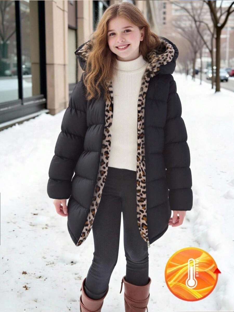 SHEIN 1 件青少年女孩休闲棉服外套，中长款，百搭秋冬