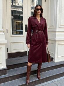 Glamine Women's Burgundy Suede Retro Casual Loose-Fit Mid-Length Coat For Autumn/Winter - Burgundy - View 4