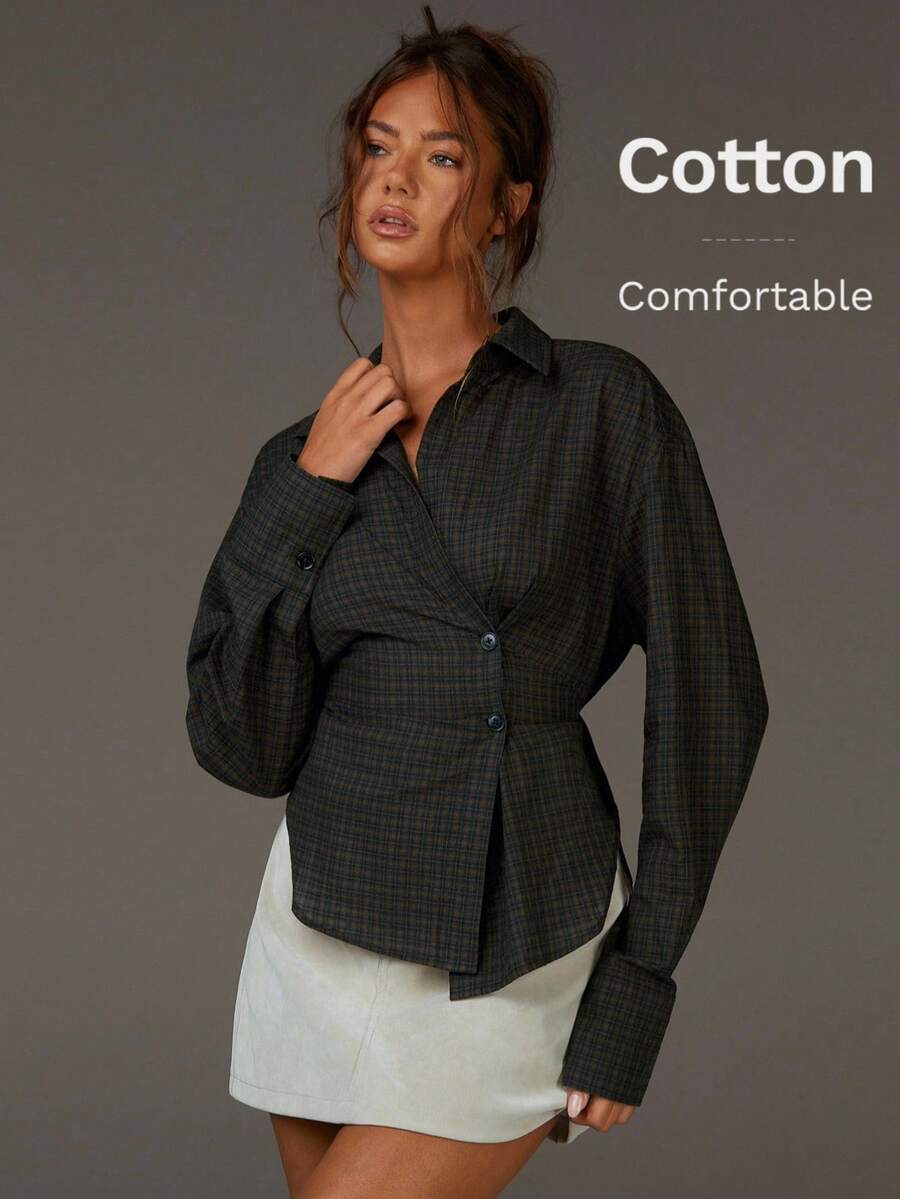Athîral Ropa de mujer de otoño, camisa a cuadros, camisa con botones para mujer, atuendos casuales para mujer, blusas de trabajo para mujer
