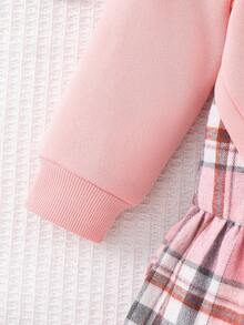 SHEIN Young Girl Casual Commuting School Style Plaid Hem 2 In 1 Sweatshirt Dress, Autumn/Spring - Pink - View 9