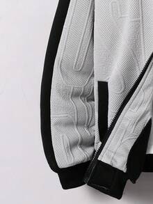 Vacaura 2 Pieces Set: Older Boys' Fashion Textured Letter Print Hooded Zip-Up Jacket And Drawstring Ankle Sports Pants, Spring/Autumn/Winter Fall - Grey - View 6