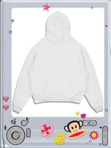 ROMWE MEN Paul Frank X ROMWE 男士休闲时尚街头连帽衫，带有卡通猴子和字母图案，白色，春秋 - 白色 - 查看 2