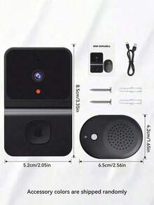 无线WiFi视频门铃，带摄像头，智能安防门铃，支持云存储、移动侦测、双向语音通话、家庭对讲、可充电电池和高清夜视功能。 - 彩色 - 查看 6