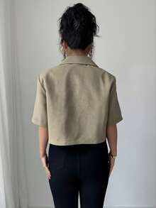 Chiquease Damen Modisches elegantes und einfaches tägliches Arbeitskleidung Shirt für den Sommer - Khaki - Übersicht 2