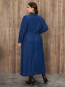 EMERY ROSE Plus Size Women Casual Elegant Washed Denim Dress - Dark Wash - View 2