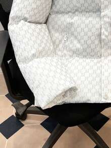 Manfinity Joysei 男士全印花连帽短款夹棉大衣，冬季保暖白色拉链大衣，秋季 - 白色 - 查看 5