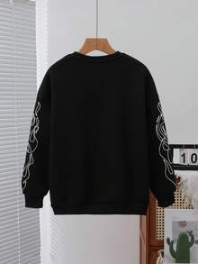 Teen Titans Go X SHEIN Áo nỉ cổ tròn in họa tiết hoạt hình và chữ cái thường ngày cho bé trai tuổi mới lớn, mùa thu - trắng - Xem 2