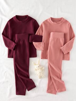 4pcs/Set Girls Young Girl Far Infrared Heating Textured Fabric Long Sleeve Top And Long Pants Underwear Set, Versatile Basic Autumn/Winter