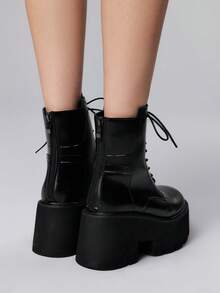 ROMWE 女士PU皮革系带踝靴