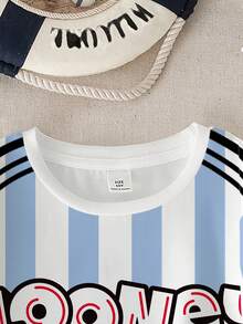 LOONEY TUNES X SHEIN Tween Boy Summer Casual Striped Letter & Cartoon Graphic Short Sleeve T-Shirt - White - View 4