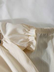 Elladie kids Young Girls Shirt Set - Top With Sweet Cute Contrast Collar, Elastic Cuff + Straight Leg Pants With Crinkle Texture Fabric, Casual Style Suitable For Summer Girls Spring Autumn Suit Girl Two Piece Pants Set Girls Clothes Sets Shirt Pants Collar Shirt Pants Set