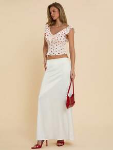 COSMINA 女士优雅荷叶边V领波点衬衫，适合约会、派对等各种场合，四季皆宜，波点上衣，系带上衣，荷叶边上衣，女士上衣，蝴蝶结装饰上衣 - 紅白色 - 查看 4