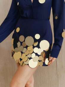 Anewsta Chân váy mini chữ A đa năng đính sequin thủ công dành cho nữ, thích hợp cho mùa xuân/hè. - Màu xanh lam - Xem 3