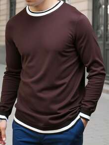 Manfinity Homme Pull col rond manches longues casual grande taille pour hommes, automne/hiver - Marron - Voir 4