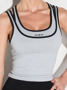 KIZN Double Layer Performance Tank Top With Contrast Black Trim Athletic Racerback Design - Light Grey - View 1