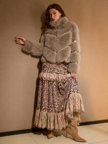 MOTF PREMIUM 时尚立领罗纹人造毛皮大衣 - 卡其色 - 查看 6