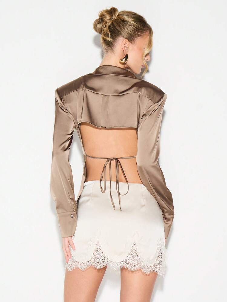 KIZN Lace Trim Mini Skirt With Scalloped Hem