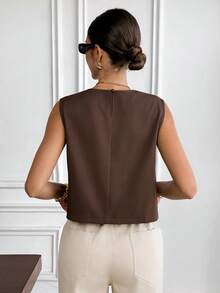 Serisse 女士时尚通勤无袖衬衫，金属装饰，夏季 - 棕色 - 查看 3