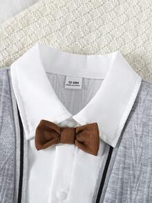 SHEIN 男婴秋季新款绅士风二合一连体衣 - 灰色 - 查看 6