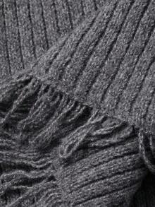 FRIFUL 女士长款休闲纯色毛衣裤，裤脚带流苏 - 灰色 - 查看 7