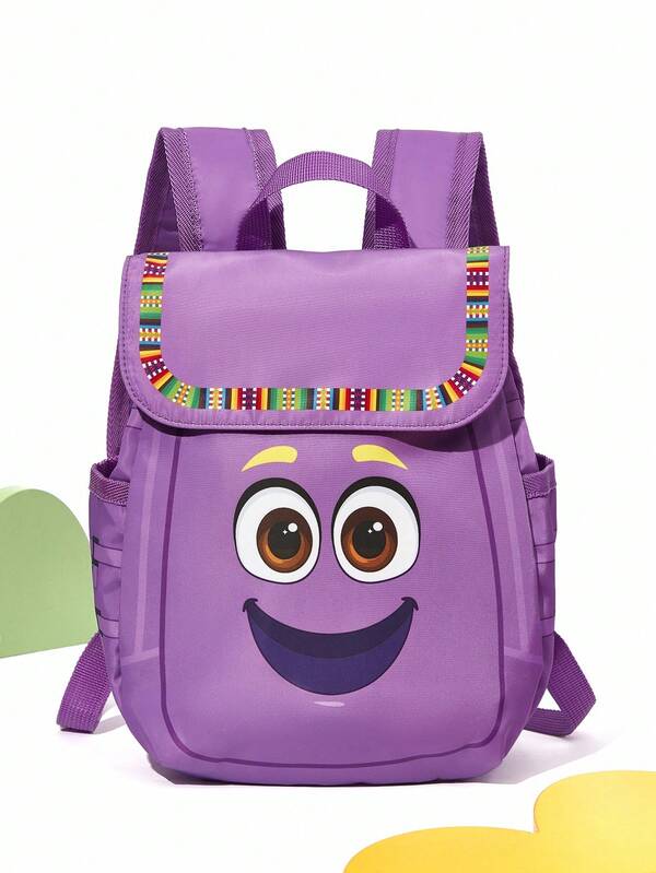 DORA | SHEIN 1 Pc Cute Cartoon Print Backpack, Adjustable Shoulder Strap Length, Gym Bag, Casual Bag, Canvas Backpack, School Bag, Travel Bag , Purple