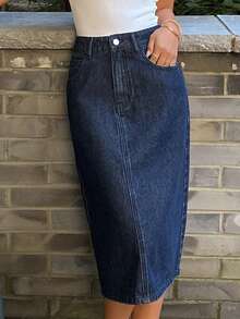 DAZY Women's Casual Commuter Washed Denim Skirt - Black - View 6