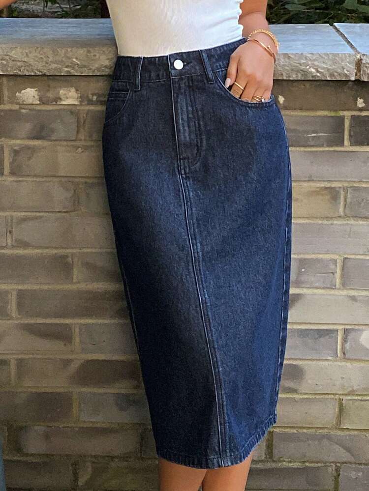 Women's Casual Commuter Washed Denim Skirt